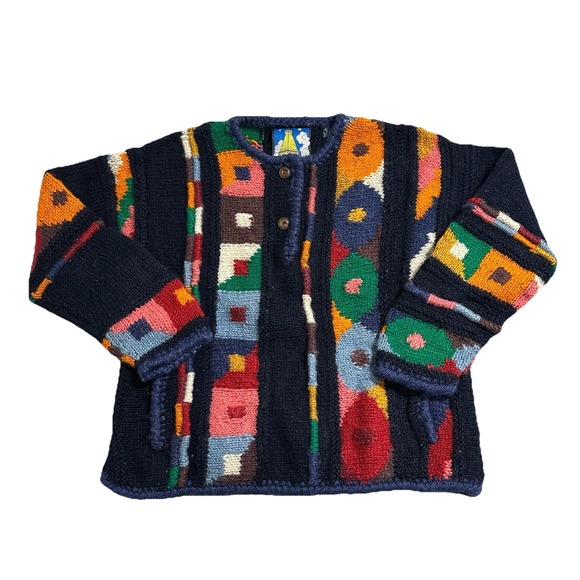 Vintage Newari Sweater Womens Sz S/M Colorful 100% Wool Handcrafted in Nepal‎